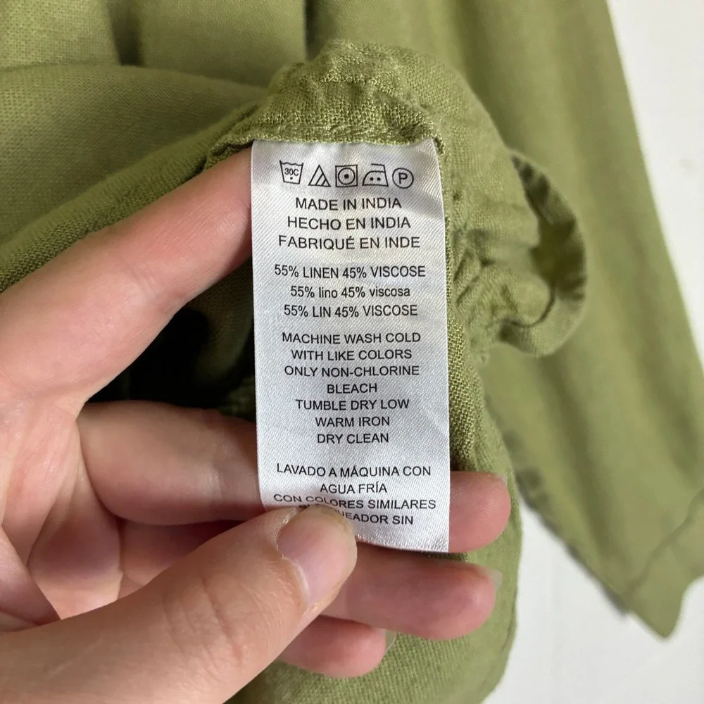 2025 Michael Michael Kors Womens Boxy Linen Blend Button Down Shirt Size L Green